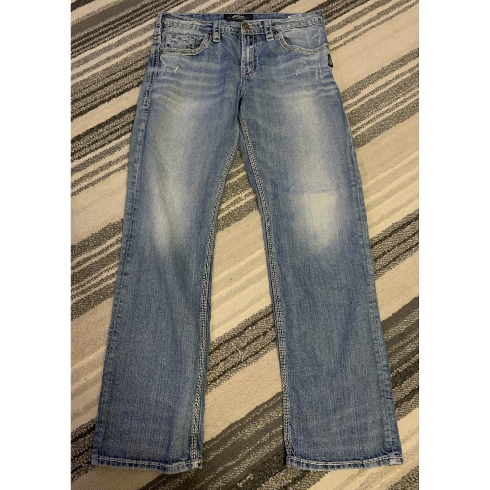 Silver Jeans‎ Men 33 Gordie Blue Loose Fit Straight Medium Distressed Denim
